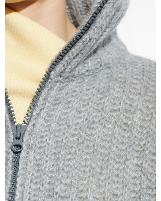 Lisa Yang Gray Moralie Zipped Balloon-Sleeve Sweater