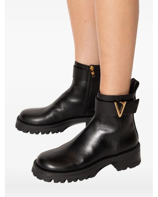 Versace Black V Leather Ankle Boots