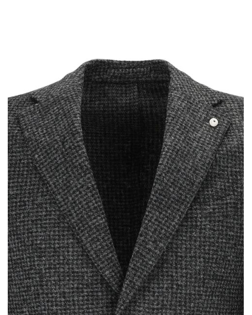 Brando Black Houndstooth-Pattern Single-Breasted Blazer for men
