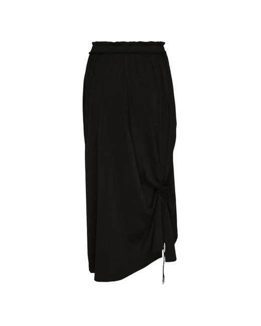 Y's Yohji Yamamoto Black Asymmetric Gathered Midi Skirt