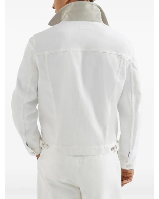 Brunello Cucinelli White Button-Up Denim Jacket for men