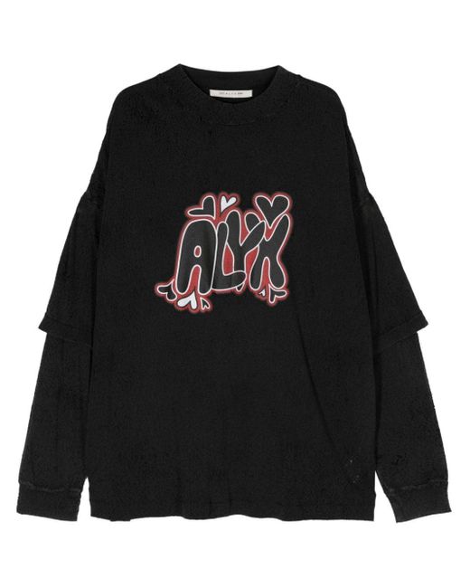 1017 ALYX 9SM Black Distressed-T-Shirt mit Logo-Print