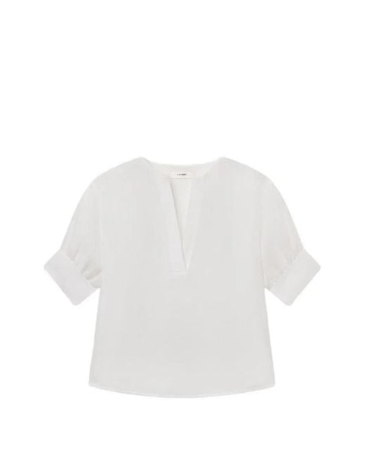 FRAME White Linen V-Neck Top