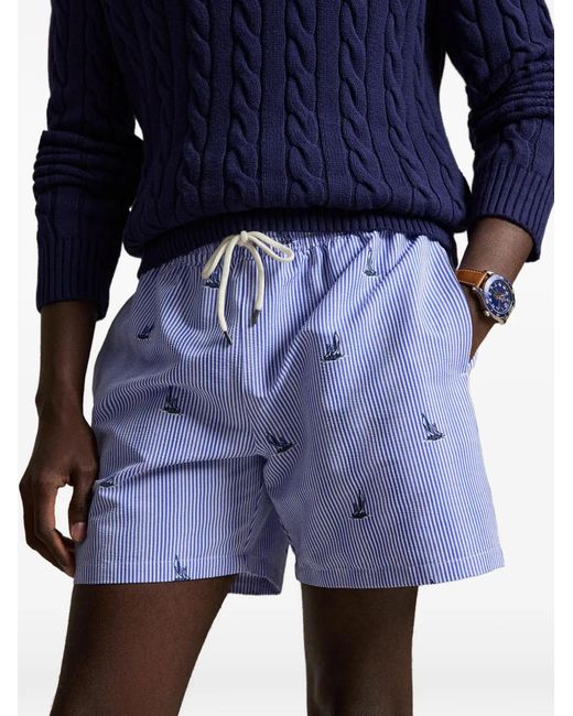 Polo Ralph Lauren Blue Striped Sailboat Swim Trunks for men