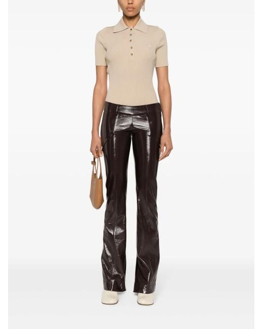 Courreges Natural Logo-Patch Ribbed Polo Top