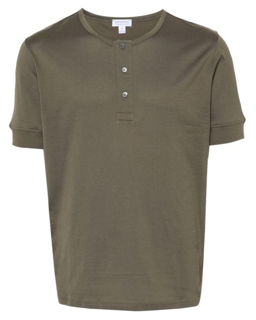 Sunspel Green Henley Cotton T-shirt for men
