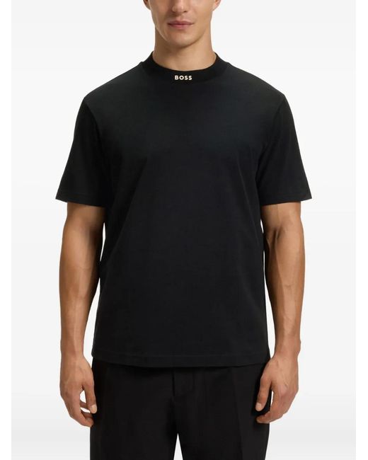 Boss Black Mock-Neck Cotton T-Shirt for men