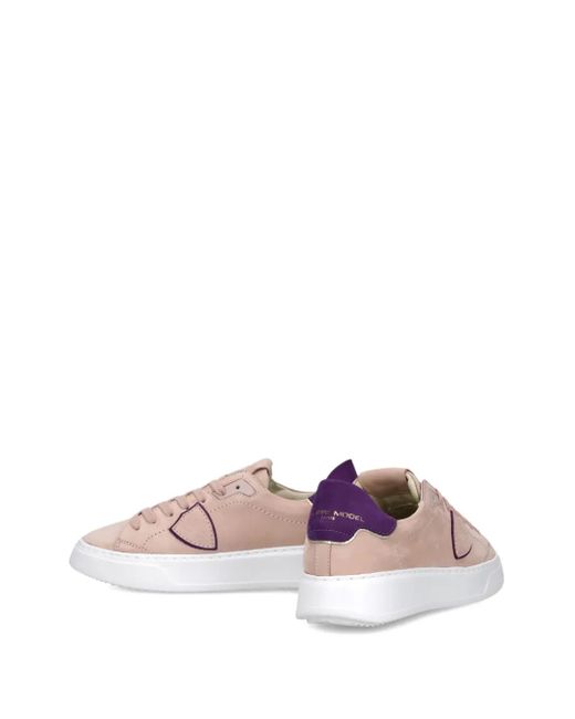 Philippe Model Pink Suede-Panelled Lace-Up Sneakers