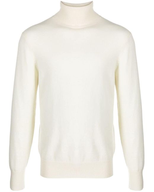 Fursac White Fine-Knit Roll-Neck Jumper for men