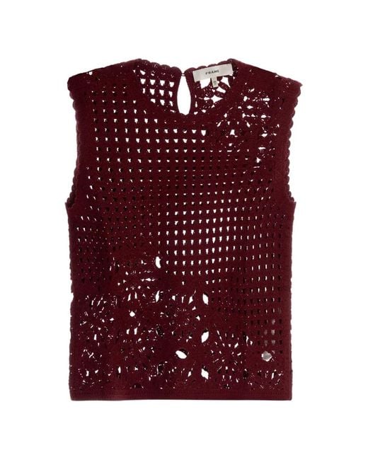 FRAME Purple Postcard Crochet-Knit Tank Top