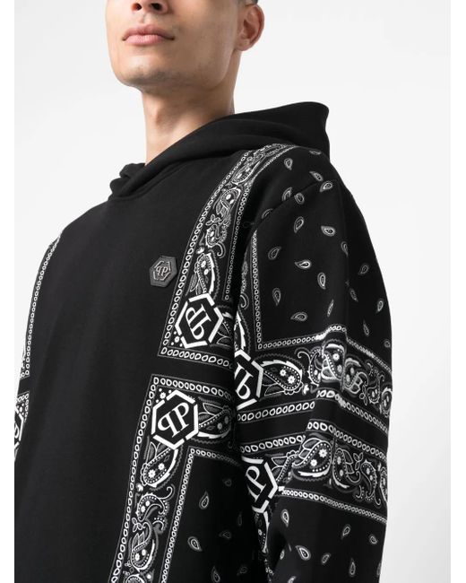 Philipp Plein Black Bandana-Print Long-Sleeve Hoodie for men