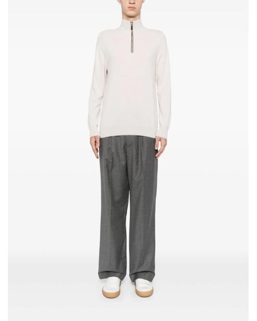 N.Peal Cashmere White Carnaby Half-Zip Jumper for men