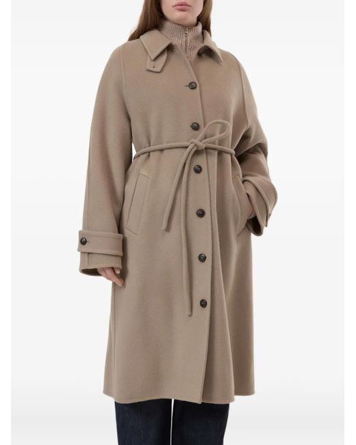 Closed Natural Wool Belted Coat