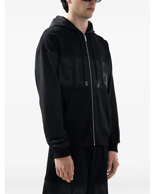 Gcds Black Logo-Detail Zip-Up Cotton Hoodie for men