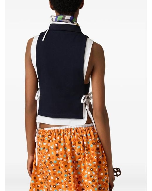Miu Miu Blue Logo-Embroidered Polo-Collar Vest