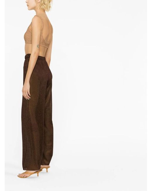 Oseree Brown Lurex-Detail High-Waisted Trousers