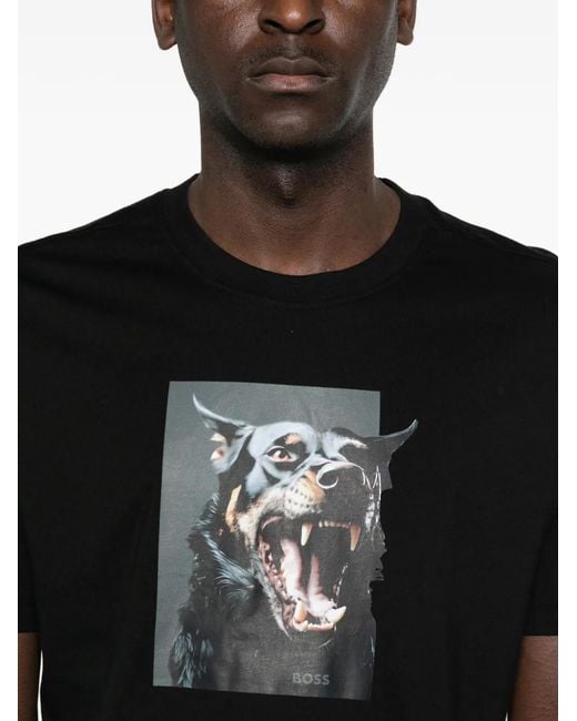 Boss Black Cotton-Jersey T-Shirt With Animal Artwork for men