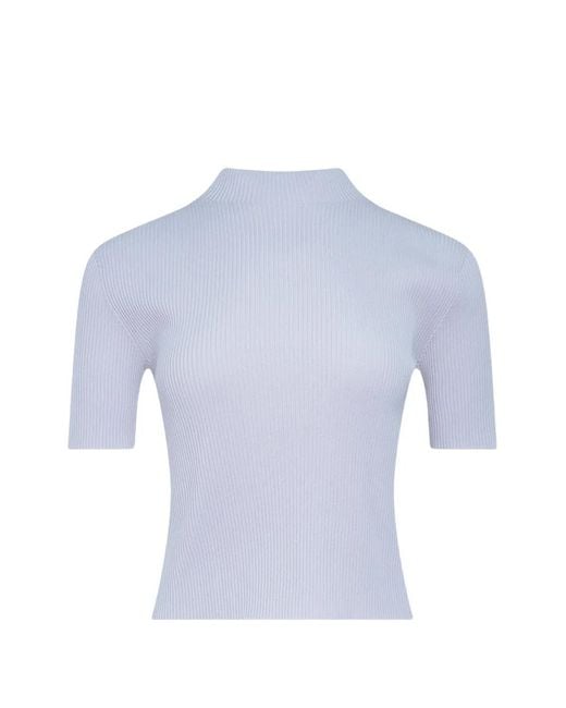 CFCL Blue Ribbed-Knit Short-Sleeve Top