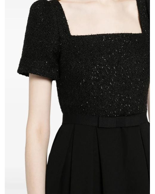 Self-Portrait Black Bouclé-Panel Midi Dress