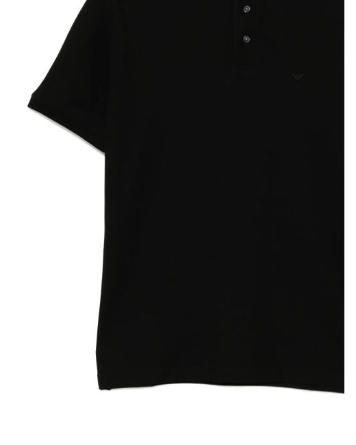 Emporio Armani Black Logo-Embroidered Cotton Polo Shirt for men