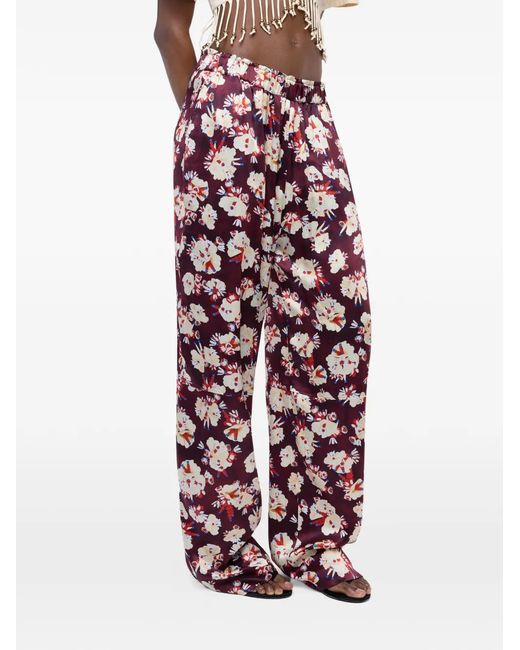 Rabanne White Floral-Patterned Silk Trousers