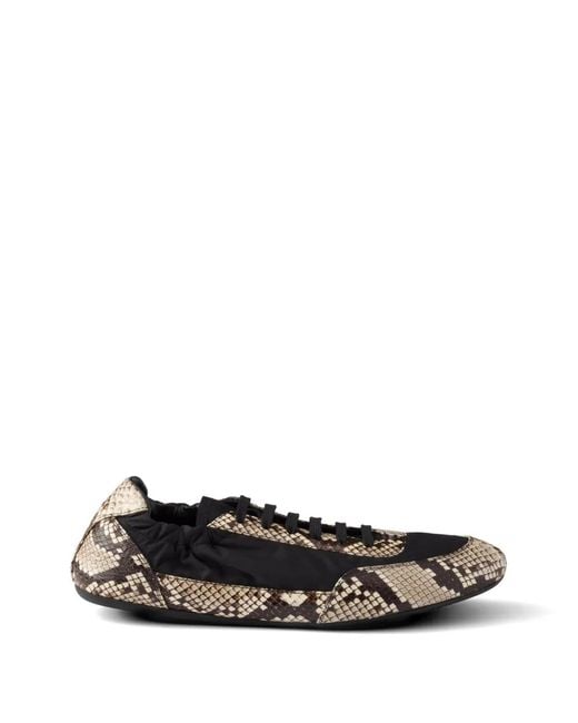 Prada White Baskets Collapse Re-Nylon Et Ayers Imprimées