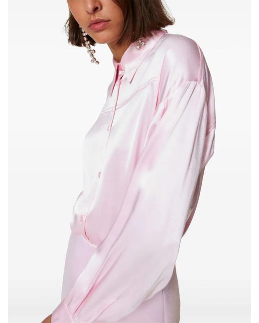 Twinset Pink Satin Weave Button-Down Shirt