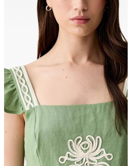 INTROPIA Green Caela. Floral-Embroidered Ruffled Top