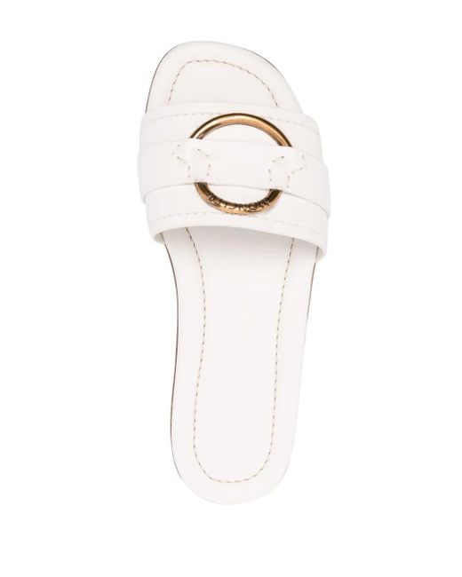 Moncler White Bell Leather Slides