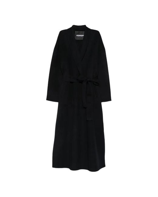 frenken Black Belted Shawl-Collar Coat