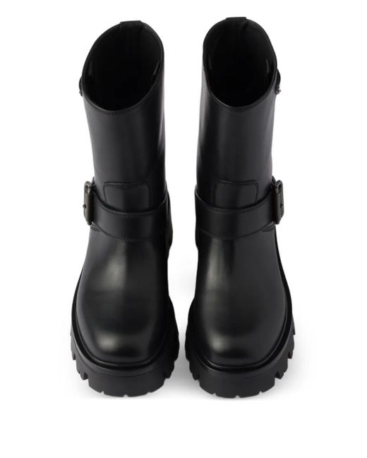 Prada Black Schnallenverschluss-Stiefel Mit Profilsohle