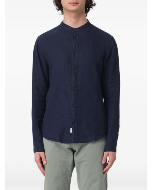 Blauer Blue Linen Mandarin-Collar Shirt for men