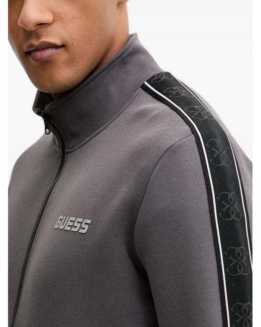 Guess Gray Logo-Print Zip-Up Sweatshirt for men