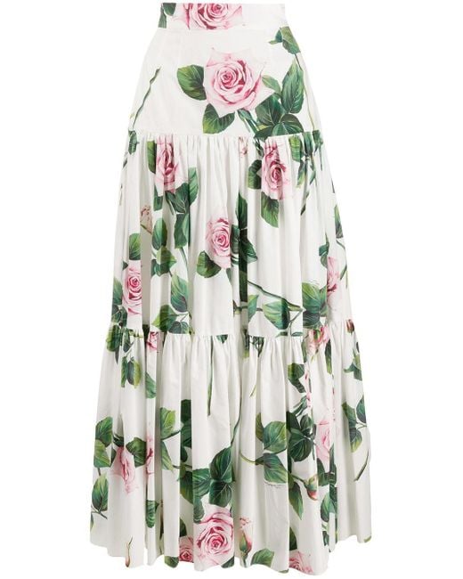 Dolce & Gabbana White Tropical Rose Print Skirt