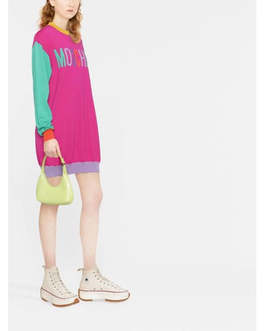 Moschino Pink Logo-Intarsia Sweater Dress