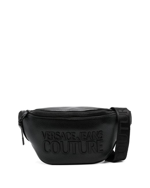 Versace Jeans Couture Black Logo-Lettering Grained Belt Bag