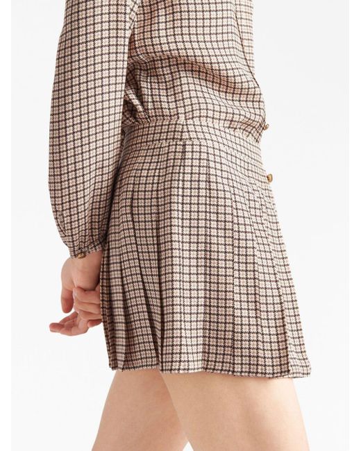 Prada Brown Houndstooth-print Pleated Midi Skirt