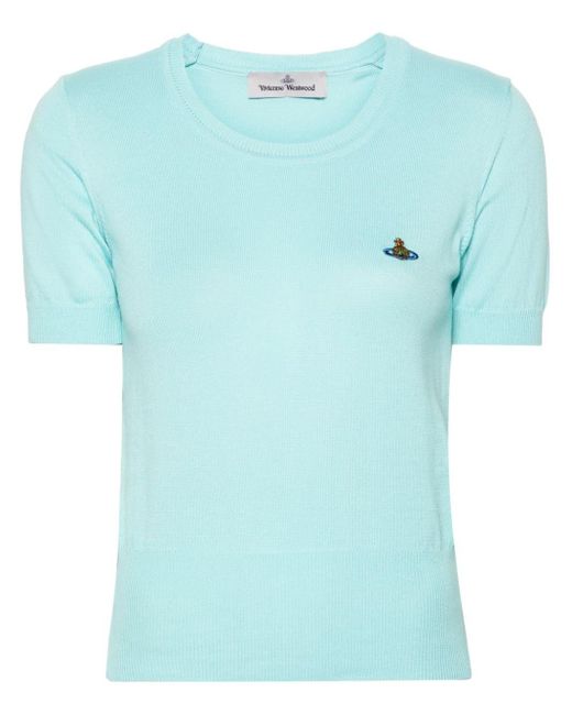 Vivienne Westwood Blue T-Shirt mit Orb-Stickerei