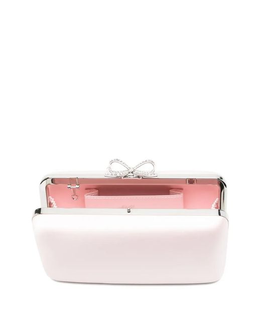 Self-Portrait Pink Bow-Embellished Satin Mini Clutch Bag