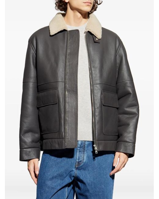 Maison Kitsuné Gray Shearling-Collar Jacket for men
