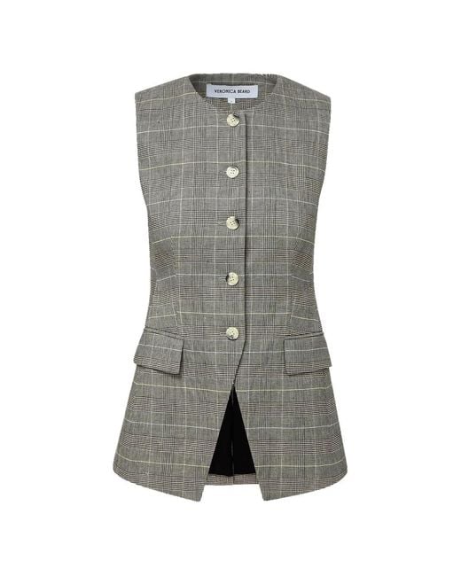 Veronica Beard Gray Lois Check Button Jacket