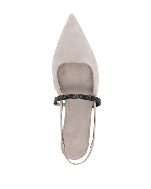 Brunello Cucinelli White Monili-chain Suede Ballerina Shoes