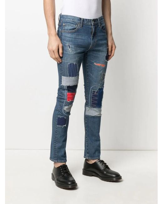 Junya Watanabe Blue Patchwork Slim-fit Jeans for men