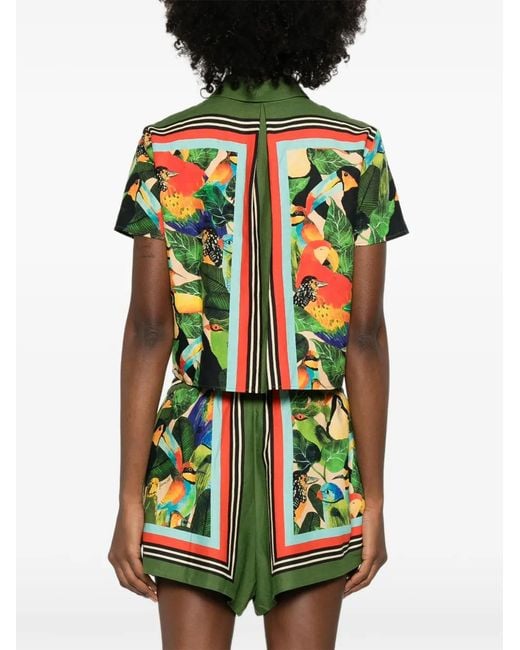 Farm Rio Green Toucan-Print Short-Sleeve Shirt