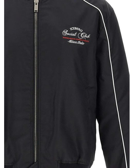Iceberg Blue Logo-Detail Zip-Up Bomber Jacket for men