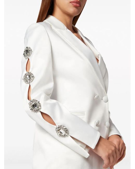 Philipp Plein White Double-Breasted Cut-Out Blazer