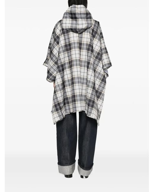 Barbour Gray Tartan-Print Hooded Poncho