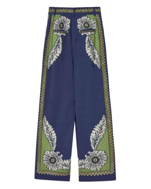 LaDoubleJ Blue Brooklyn Floral-Print Pleated Trousers