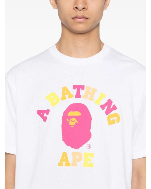 A Bathing Ape Pink Printed T-Shirt for men