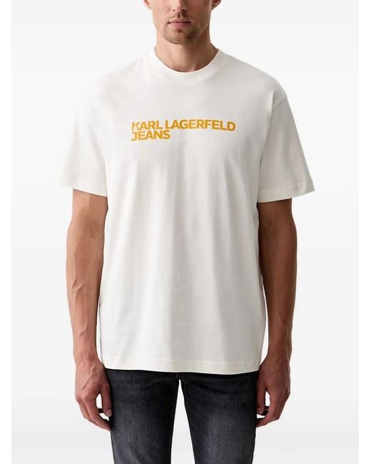 Karl Lagerfeld White Logo-Print Cotton T-Shirt for men